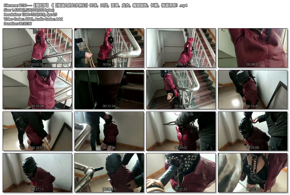 7730----【曼陀罗】《【楼道内的红衣熟妇》口球，口伐，面罩，皮衣，嘴部锻炼.jpg
