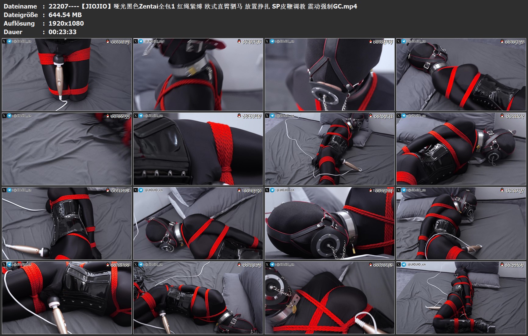 22207----【JIOJIO】哑光黑色Zentai全包1 红绳紧缚 欧式直臂驷马 放置挣扎 SP皮鞭调教.jpg