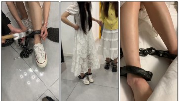 【布莱恩】3个女孩体验戴脚镣-初次